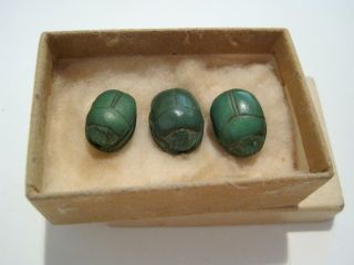Unusual Egyptian Turquoise Green Color Scarab Beads (3) photo