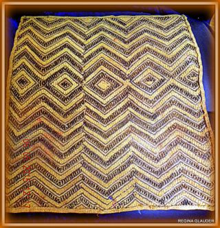 Old Tribal Geometric Africa Jute Grass Woven Ceremonial Cloth Art Congo Ghana photo