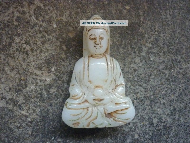Antique Chinese Wear White Jade Carved Buddha Pendant Of The Noblesa6 Necklaces & Pendants photo