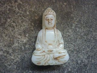 Antique Chinese Wear White Jade Carved Buddha Pendant Of The Noblesa6 photo