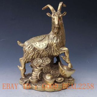 Chinese Brass Handwork Carved Sheep & Copper& Ingot Statue W Qing Dynasty Mark photo
