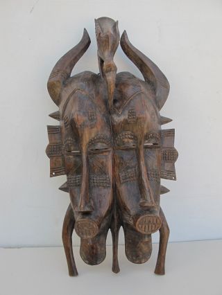 Fine Well Carved Old African Senufu Twin Headed Janus Mask photo