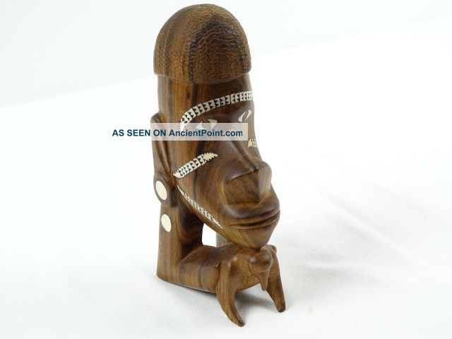 Vintage Solomon Islands Nzu Nzu Head Striped Ebony Canoe Prow Ornament Oceania Pacific Islands & Oceania photo