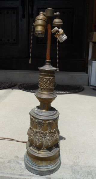 Antique Double Socket Metal Lamp 22 Inches Tall photo