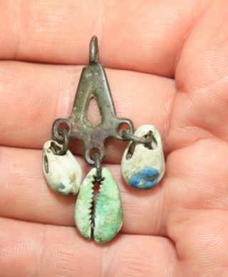 Ancient Vikings.  Bronze Pendant - Amulet.  Great Save.  With Three Shells. photo
