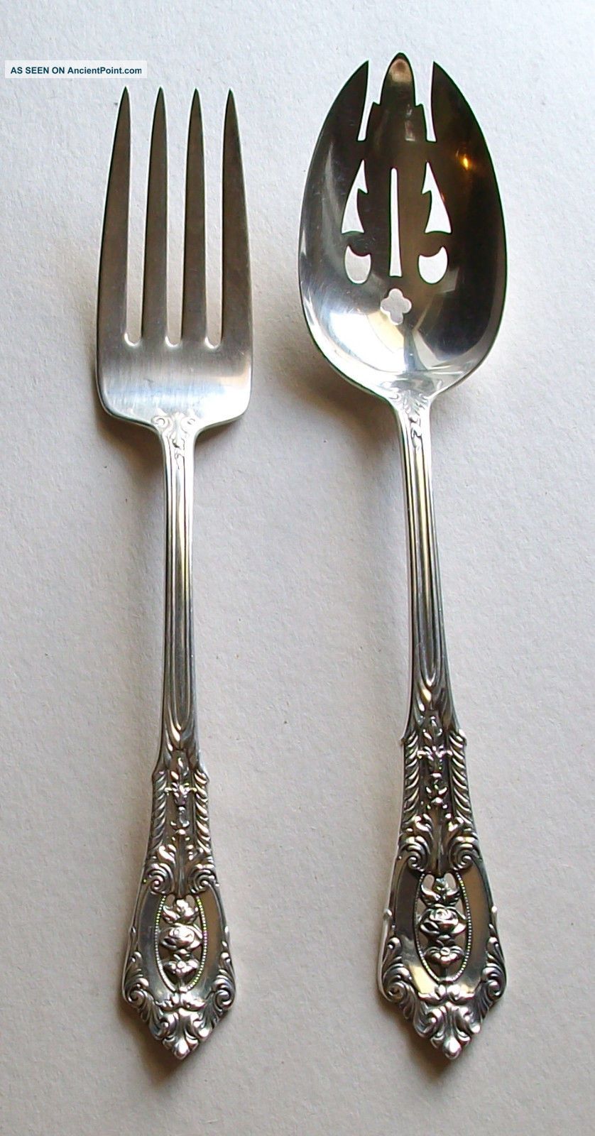 Wallace Rosepoint Slotted Serving Spoon Cold Meat Serving Fork - Sterling Silver Flatware & Silverware photo