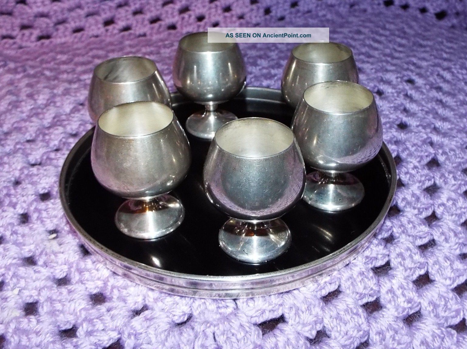 Six Gorham Sterling Miniature Cordials And Tray Unknown photo