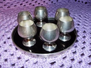 Six Gorham Sterling Miniature Cordials And Tray photo