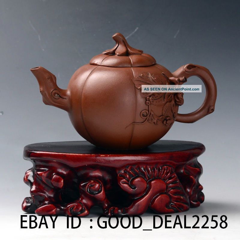 Old Antique Chinese Yixing Zisha Handmade Pumpkin Shape Leaves Teapot N Teapots photo