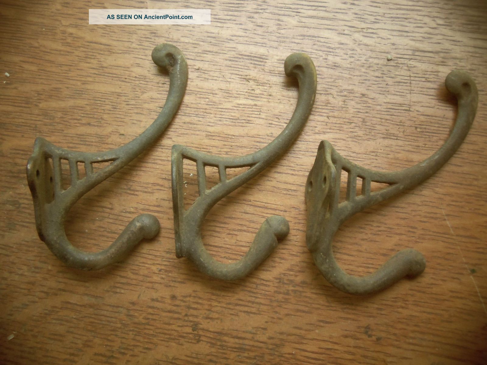 Three Antique Iron Rustic Victorian Hat Or Coat Hooks Other Antique Hardware photo