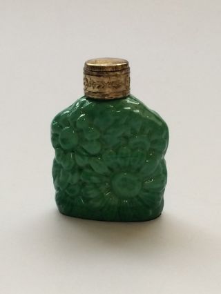 Bohemian Czech Vintage Malachite Jade - Floral Motif Glass Perfume Bottle photo