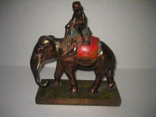 Pompeian Armour Bronze Sculpture Elephant With Indian Rider W Tusks photo