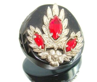 Gorgeous Xl Bakelite Button W.  Escutcheon & Ruby Red Stones Narvette Cut,  C.  1900 photo