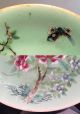 Two Antique Signed Chinese Export Celadon Enamel Famille Rose Plates 7 1/2 