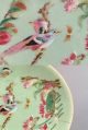 Two Antique Signed Chinese Export Celadon Enamel Famille Rose Plates 7 1/2 