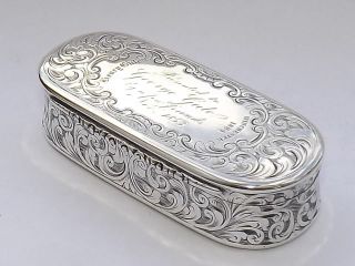 Splendid Antique Mid 19th Century Solid Sterling Silver Snuff Box - Birmigham 1851 photo