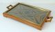Art Deco Serving Tray With Geometric Marquetry Wood Glass And Brass Bauhaus Era Art Deco photo 7