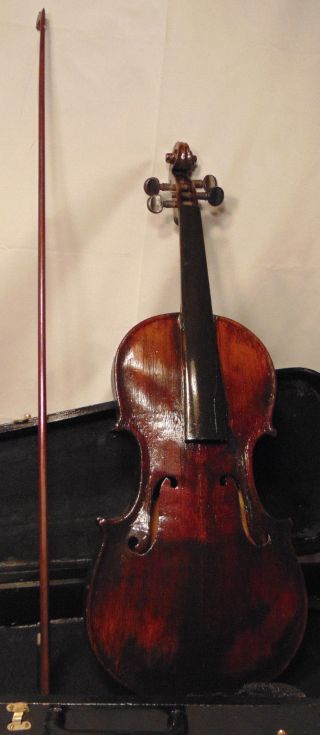 Antique Unmarked 4/4 Violin W/ Bow & Case Estate Fresh photo