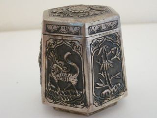 Antique Pill Box Japanese? Or Chinese? Hall Mark Sterling Silver Flowers Dragon photo