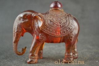 China Collectible Decorate Handwork Amber Delicate Elephant Shape Snuff Bottle photo