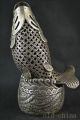 Collectible Decorate Handwork Old Miao Silver Carving Fish Big Incense Burner Other Antique Chinese Statues photo 2