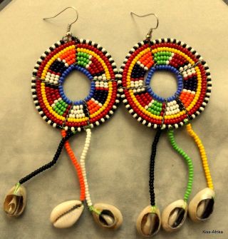 African Unique Medium Size Unique Style Shell Beaded Gift Earings/ Stud Tanzania photo
