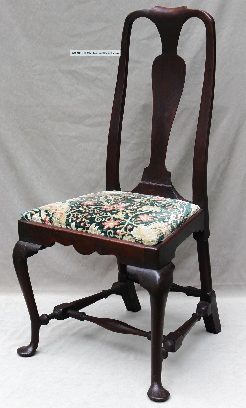 Authentic Antique 18thc American Boston Queen Anne Pad Foot Walnut Side Chair Pre-1800 photo