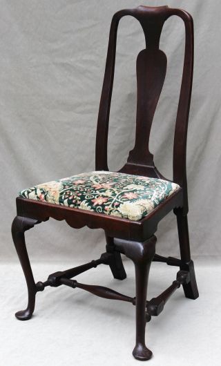 Authentic Antique 18thc American Boston Queen Anne Pad Foot Walnut Side Chair photo