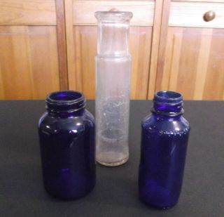 3 Old Apothecary Bottles / Jars,  One 8 
