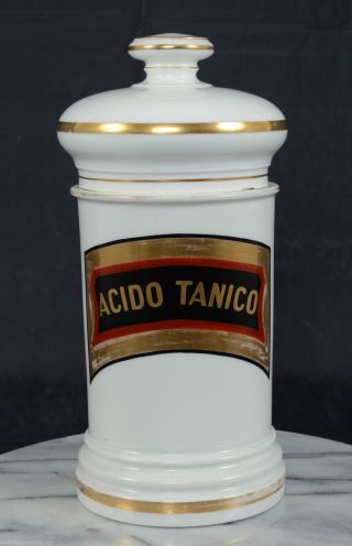 19th Century Apothecary Jar Acido Tanico Paris White Porcelain French Caut Paris photo
