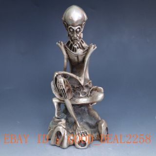 Chinese Silver Copper Handwork Carved Thin Old Man Statue photo