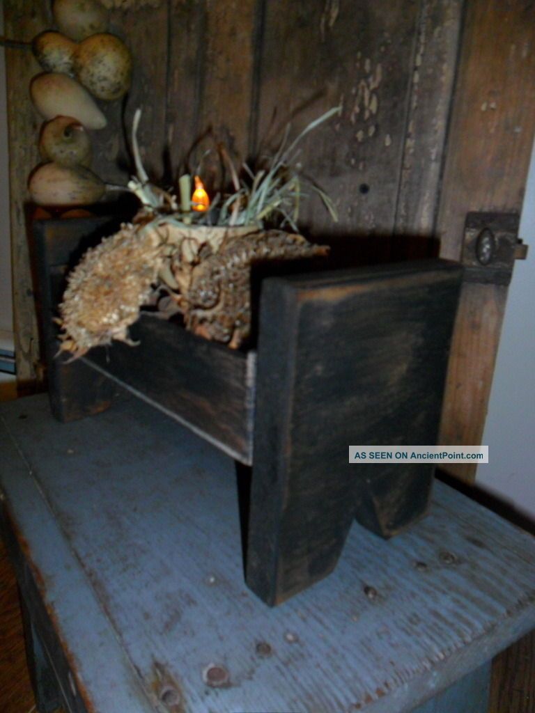 Primitive Early Look Bin,  Old Cigar Box,  Gourd Light,  Dried Sunflowers Heads Primitives photo