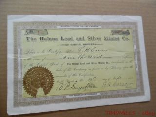 1890 Helena Lead And Silver Mining Co.  Castle Montana Stock Certificate Antique photo