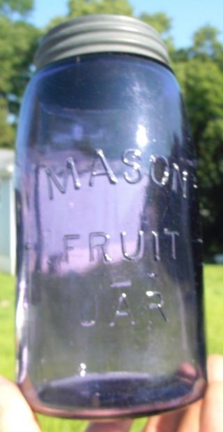 Purple Mason Fruit Jar W/lid Quart 1910 ' S Era Decorative L@@k photo