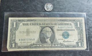 1957 One Dollar Silver Certificate Note - Circulated &1943 Silver Mercury Dime photo