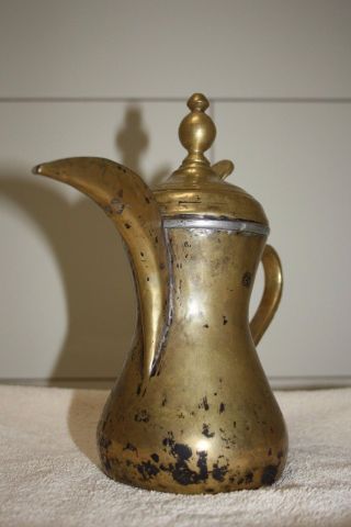 Antique Islamic Dallah Coffee Pot Arabic Oman Bedouin 2 Hallmark Old Brass photo