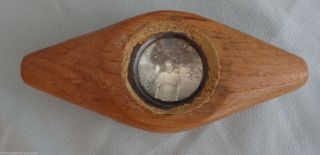 Antique Folk Art Paperweight Hand Carved Wood W/ Double Sided Domed Photo photo