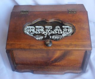 Vintage Rustic Wood & Glass Breadbox 15 1/2 