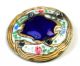 Antique French Enamel Button Cobalt Medallion Hand Painted Flowers & Cut Steel Buttons photo 1