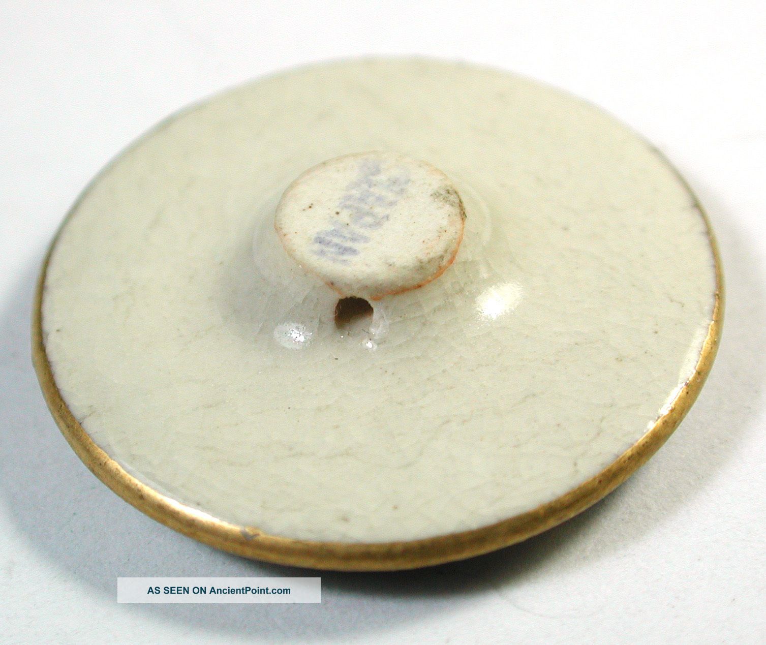 Vintage Satsuma Button Gemini Astrology Design W/ Gold Accents