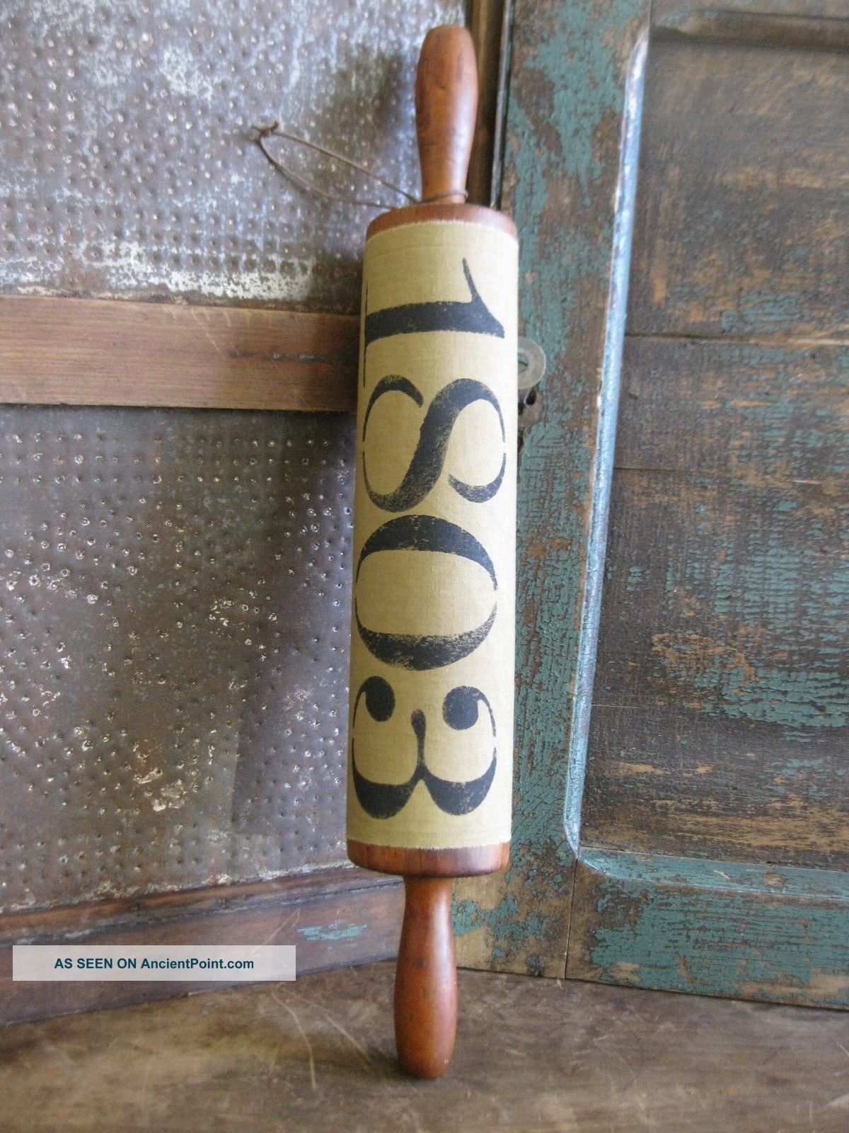 Early Antique One Piece Rolling Pin Surface Muslin Sleeve Primitives photo