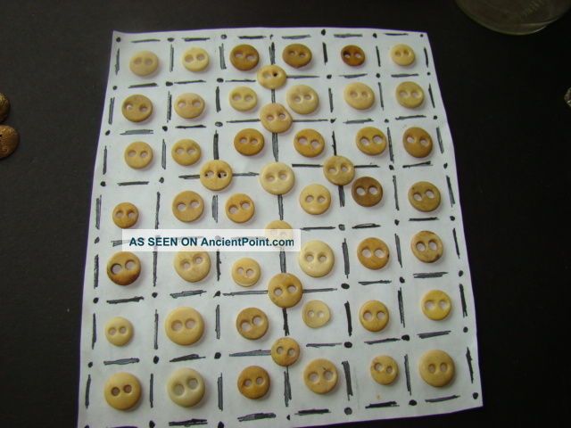 50 Antique Buttons Civil War Era 2 Hole Underwear Bone Reenactment Buttons photo