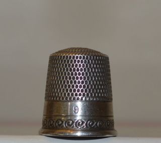 Antique,  Circa 1884 - 1928,  Waite,  Thresher Sterling Silver Sewing Thimble,  Size 9 photo