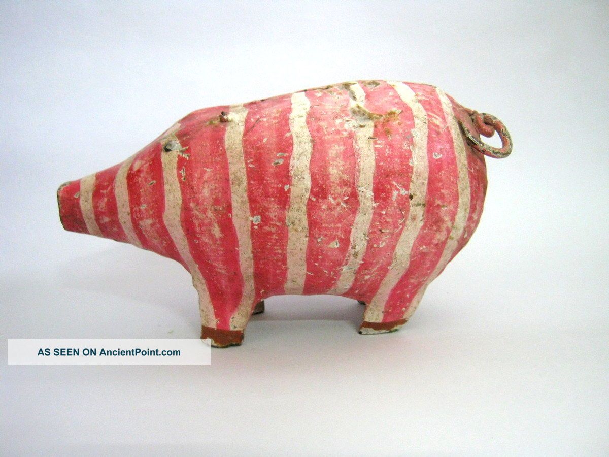 Antique Piggy Bank Painted,  Tole / Iron Pig Primitives photo
