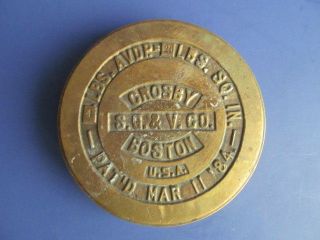 Antique Scale Weight Calibration Brass 4lb Crosby S.  G.  & V.  Co 1884 Patent Merc photo
