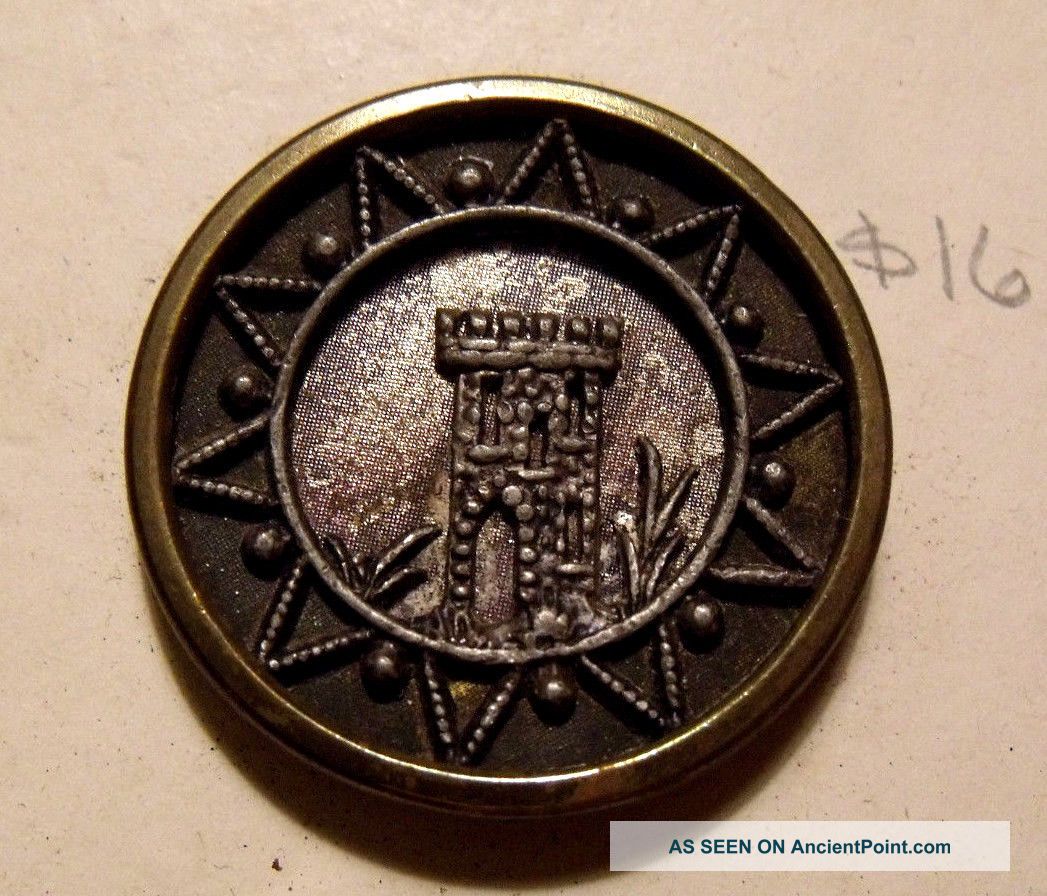 Victorian Brass Cloak Button Medieval Castle Turret Tower One & 1/8th 