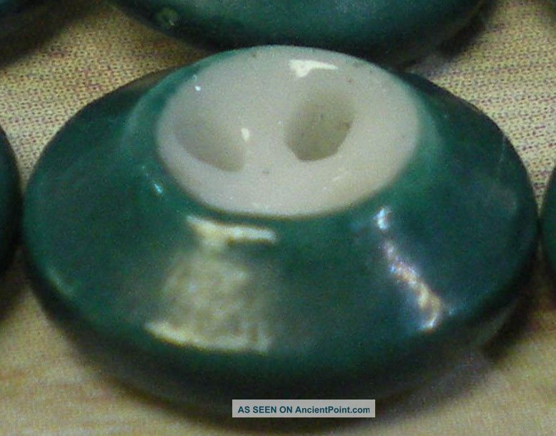 6 Green On White China Button Inkwell Quilt 7/16 