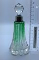 Antique Perfume Scent Bottle.  Cut Crystal Green Sterling Silver Rim London 1905 Sterling Silver (.925) photo 1