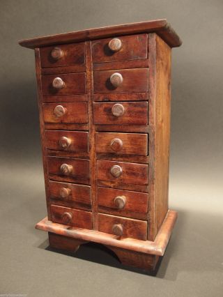 Primitive Antique Style Wood Apothecary Spice Chest Cabinet 14 Drawers photo