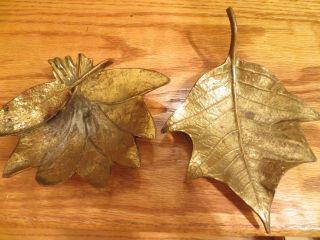 Pair Virginia Metalcrafters Leaf Dishes Poinsettia And Sage 1948 And 1960 photo